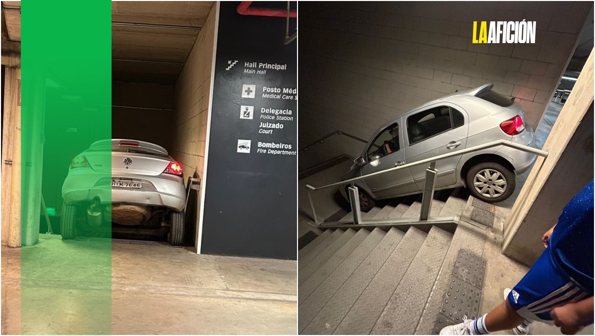 Aficionado se equivoca y queda atorado con su carro en las escaleras del Estadio Mineirao (Especial)