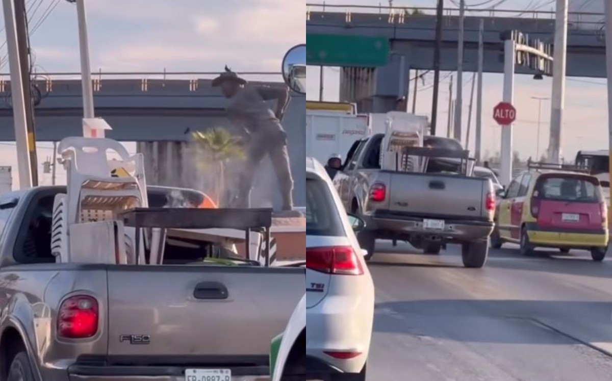 Camioneta con asador prendido en Torreón. l Cortesía