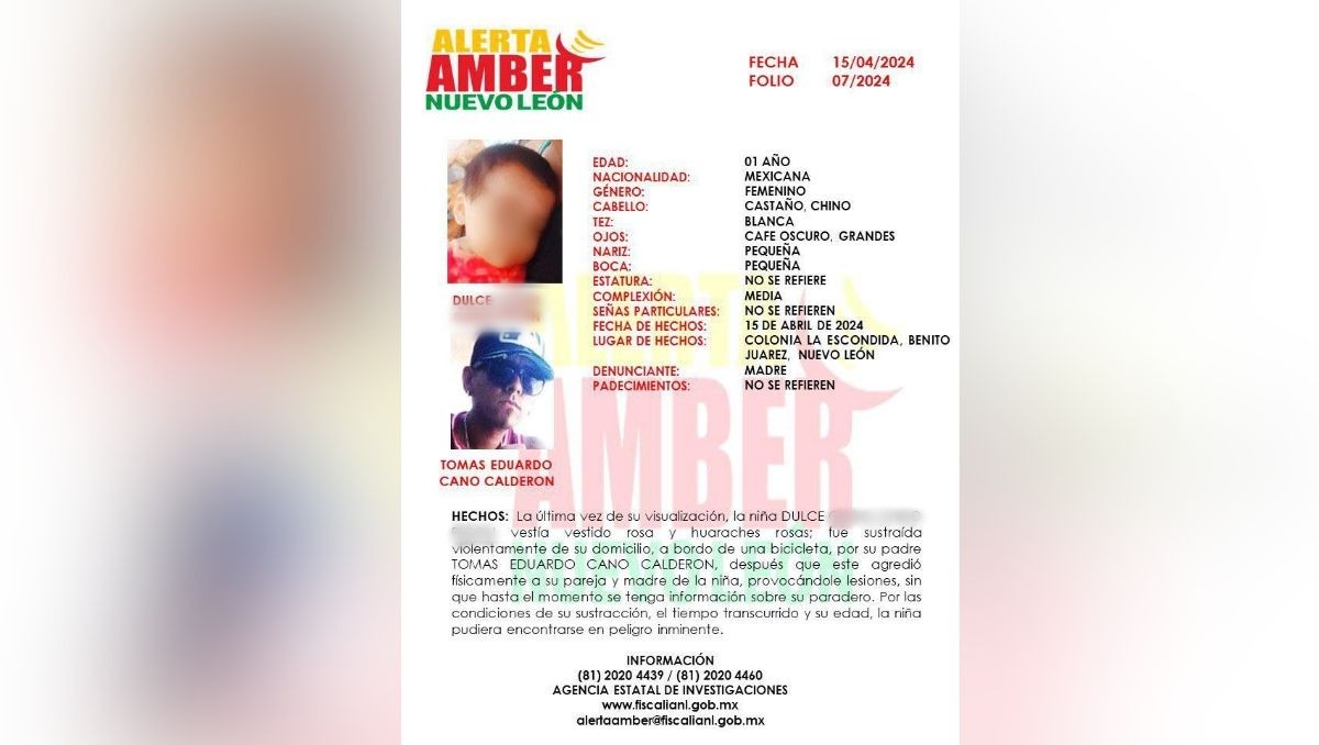 En Juárez NL lanzan alerta Amber por  bebé de 1 año. Foto: Especial
