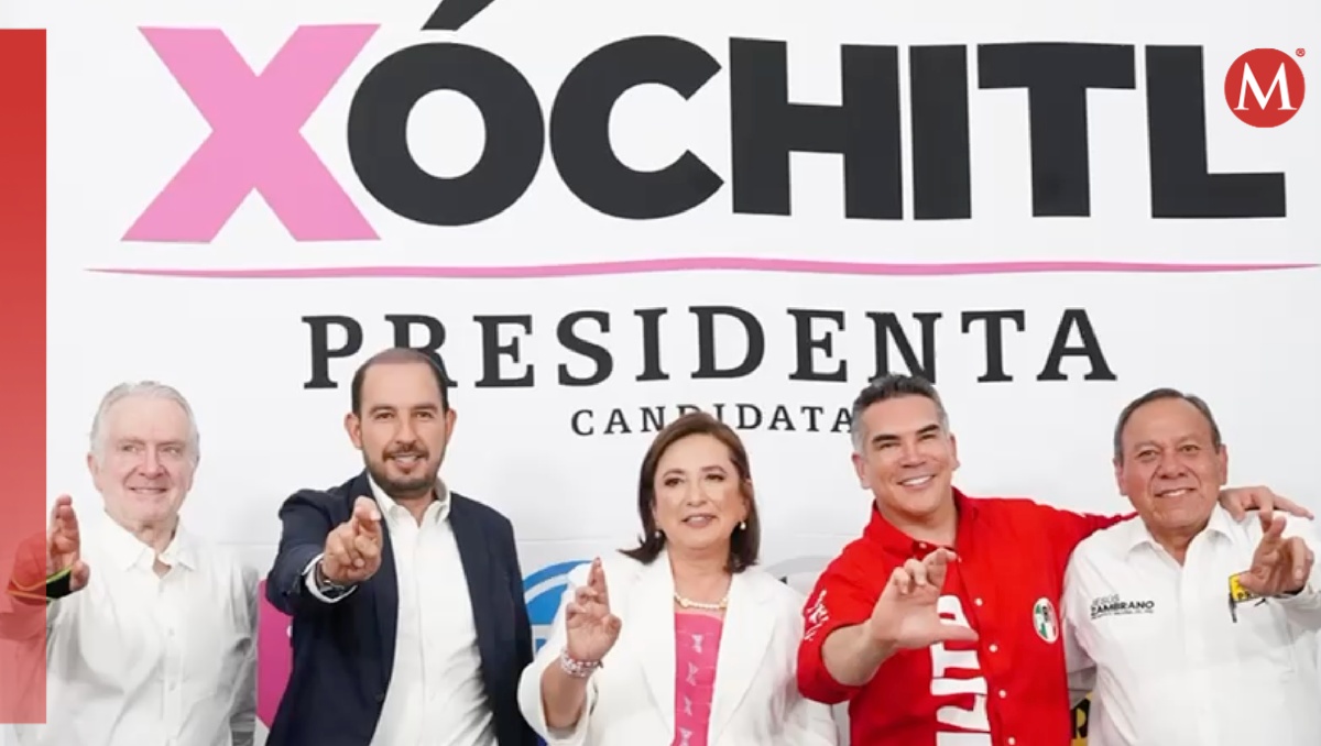 La candidata Xóchitl Gálvez junto a los dirigentes de la alianza Fuerza y Corazón por México. | Especial