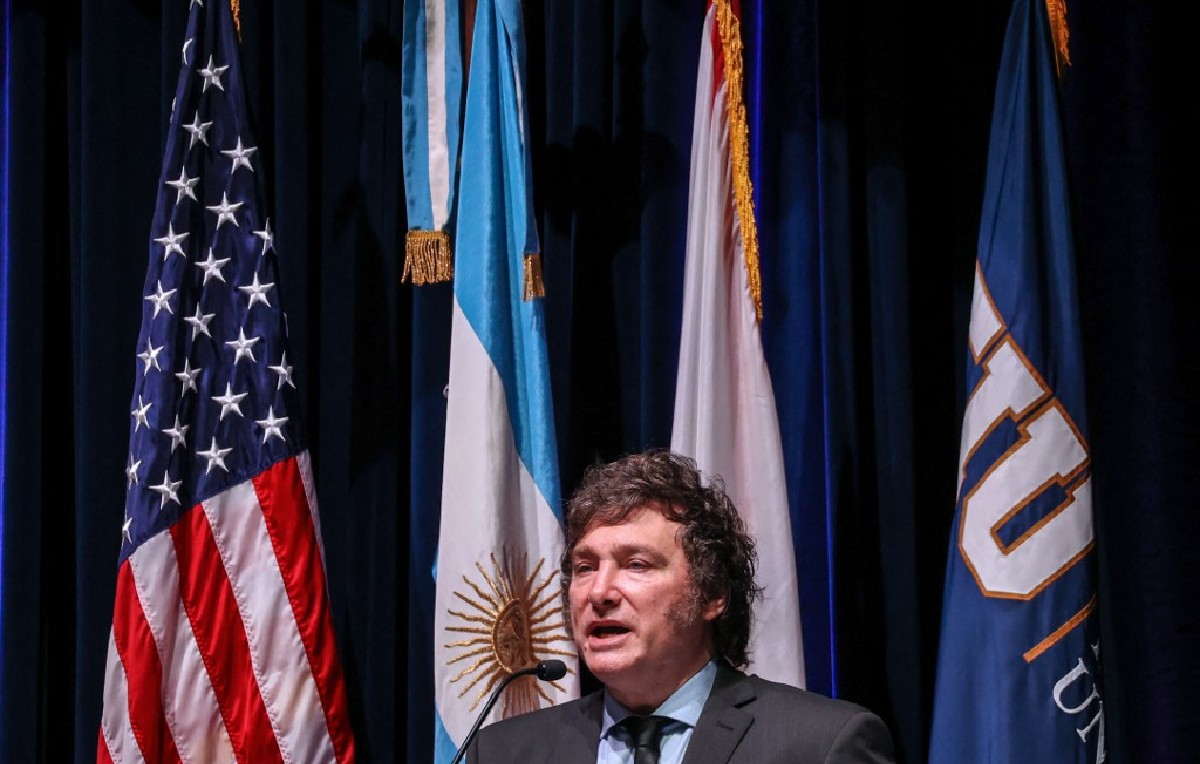 Javier Milei en la Universidad Internacional de Florida (AFP)