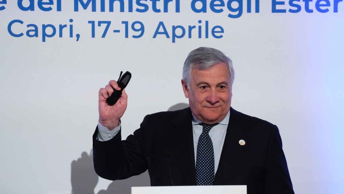 El ministro de Exteriores de Italia, Antonio Tajani, tras la cumbre de los ministros de Exteriores del G7 en Capri, Italia,  | AP