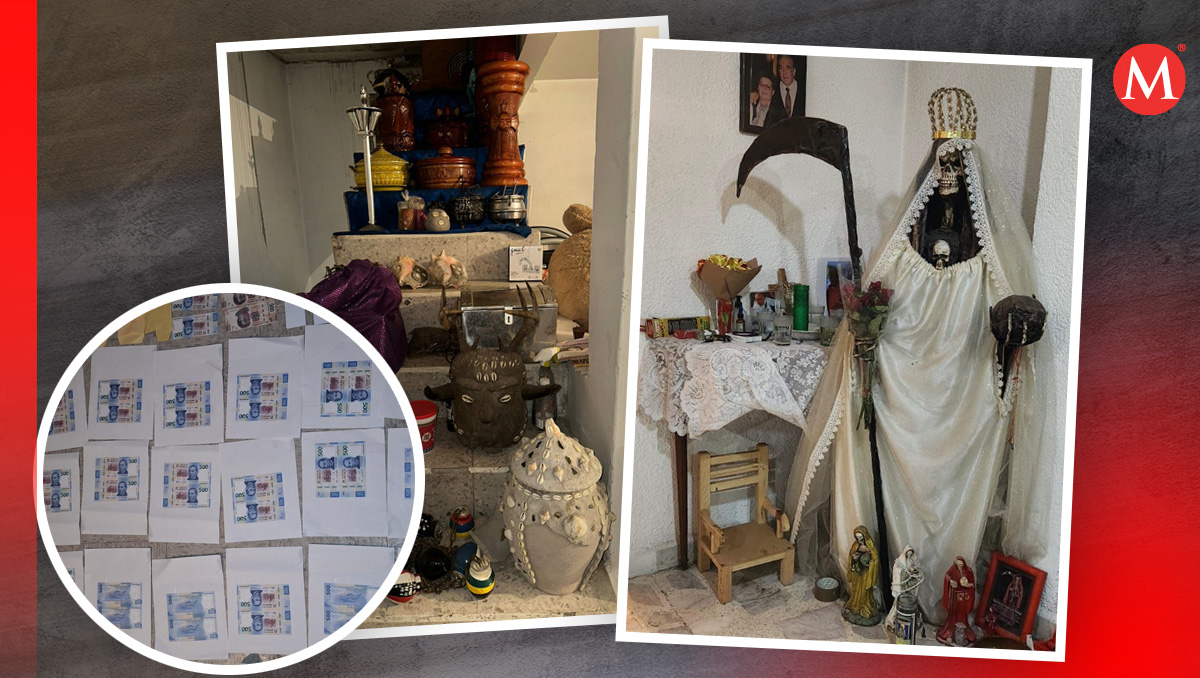 Un altar con la santa muerte fue encontrado en el inmueble cateado (Diseño: Milenio)