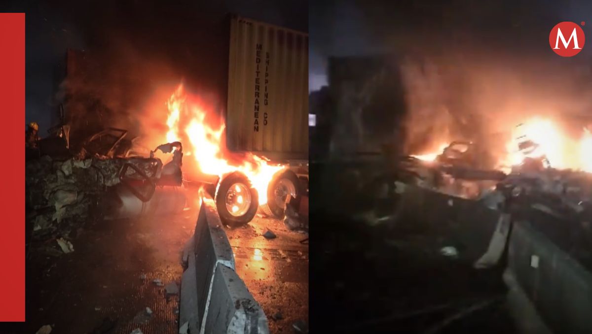 Cierran autopista Monterrey-Saltillo por accidente e incendio de tráileres | Especial