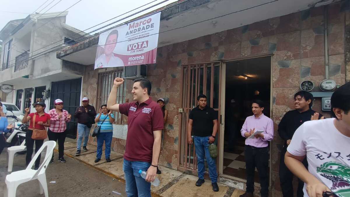 Marco Antonio Andrade Saab, candidato de la coalición “Seguiremos haciendo historia en Hidalgo”, en San Felipe Orizatlán