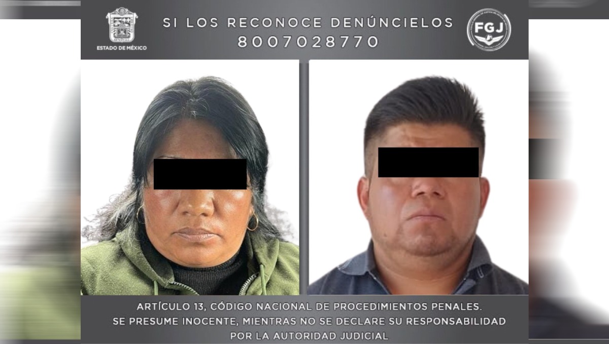 Andrés "N" y Soledad "N", detenidos por el delito de trata de personas y explotación. Foto: (FGJEM)