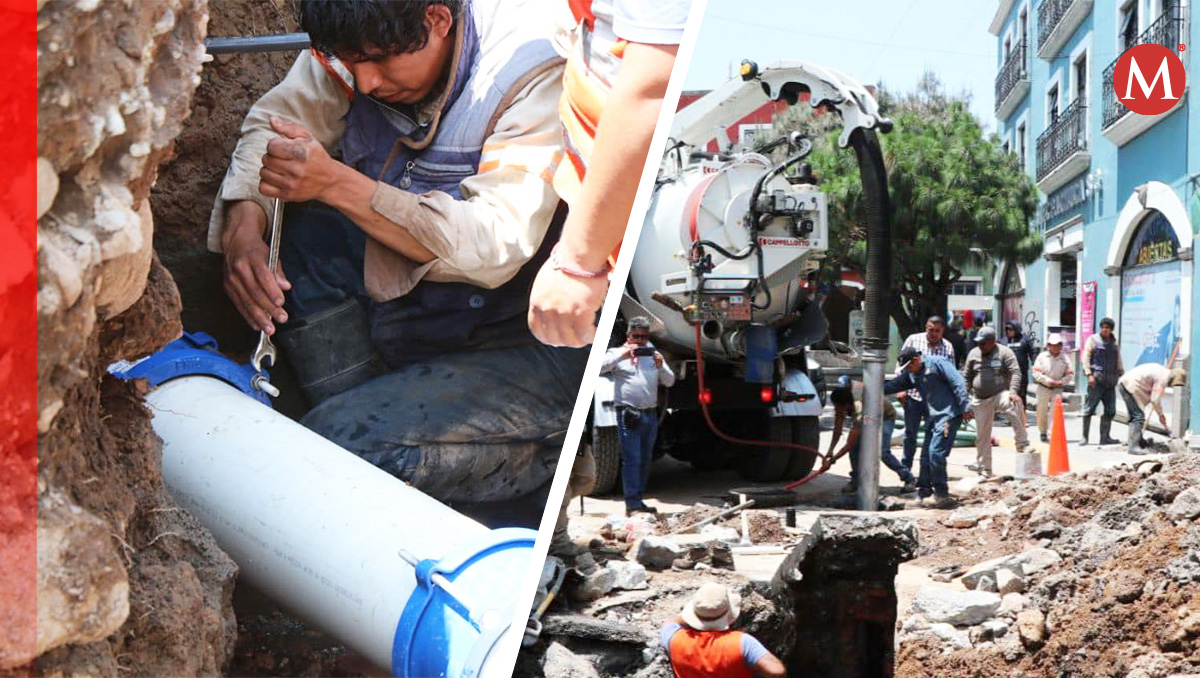 Trabajadores de la CAASIM realizan reparaciones de drenaje en el centro de Pachuca