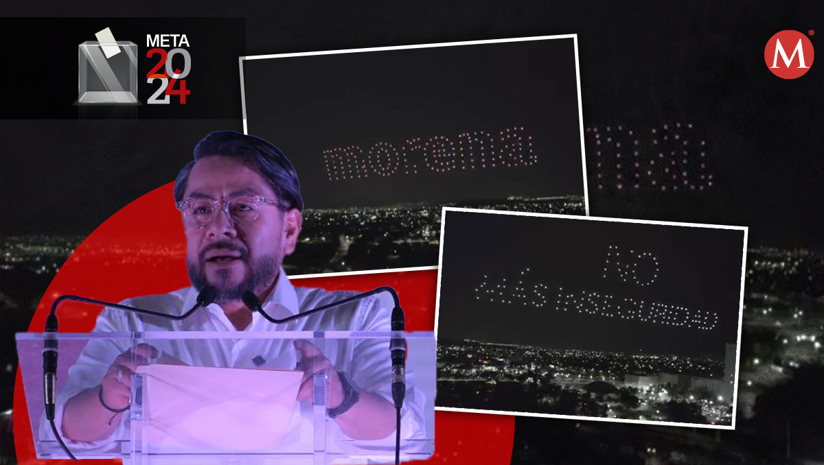 Daniel Serrano inicia campaña con show de drones. (Diseño: Milenio)