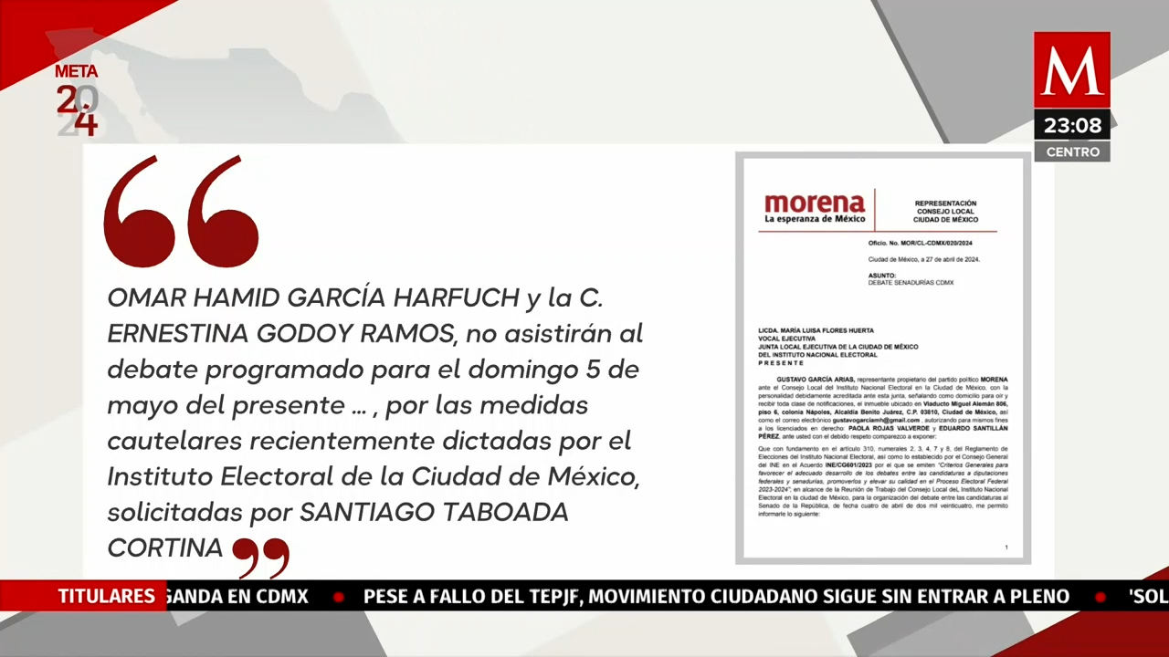 Candidatos de Morena y Movimiento Ciudadano se retiran del debate senatorial