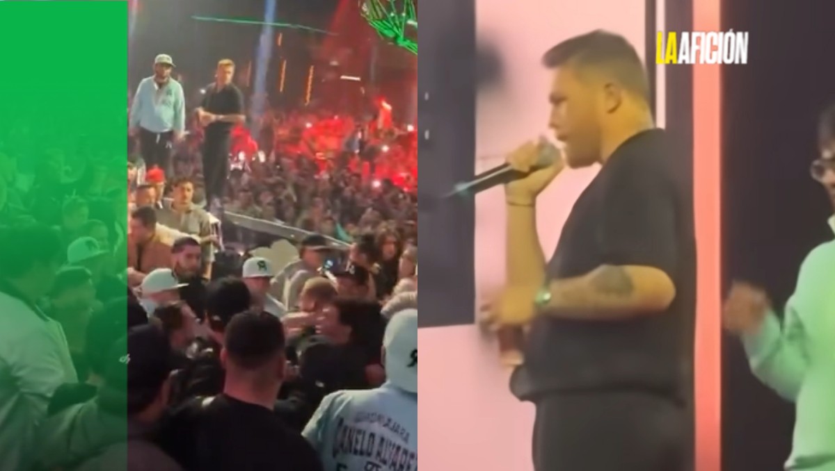 'After party' del 'Canelo' Álvarez se descontrola con pelea campal y el boxeador interviene (Capturas X@QuadratinEdomex/Captura YouTube)