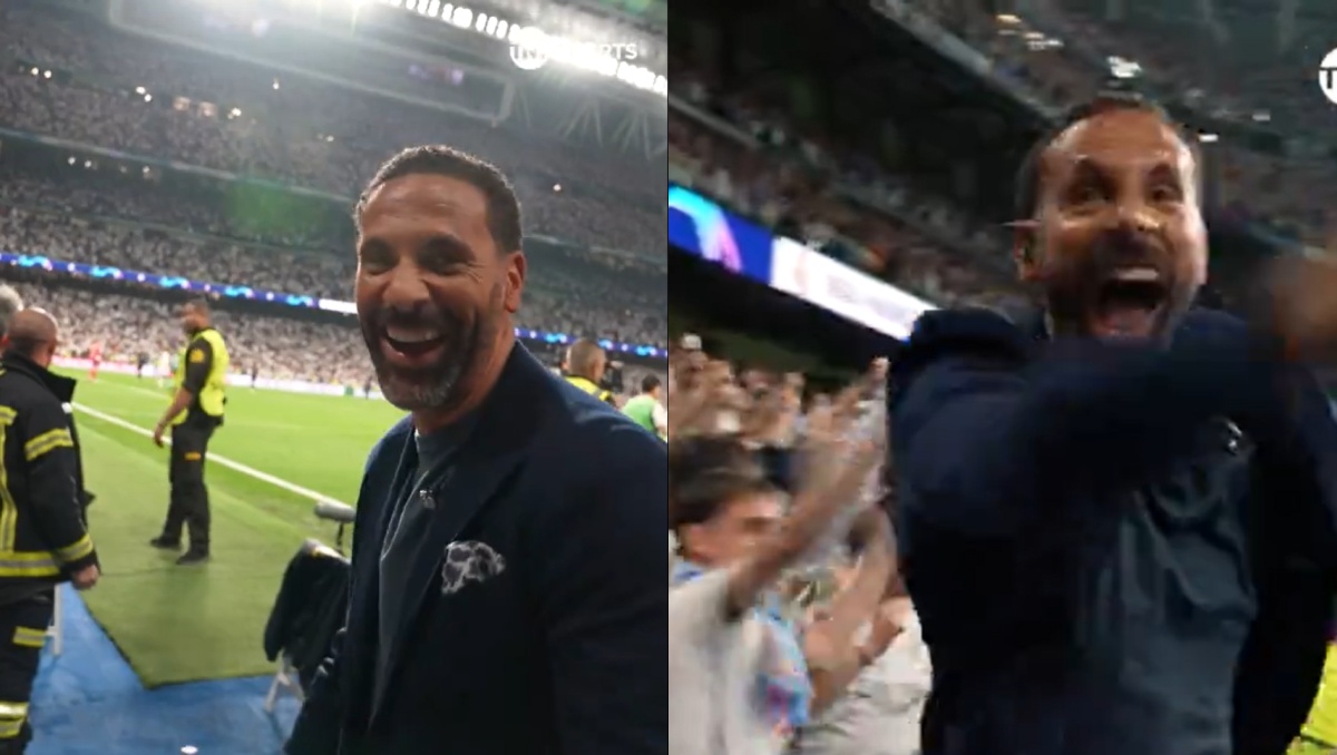 Rio Ferdinand enloquece en celebración tras triunfo del Real Madrid (Captura @footballontnt)