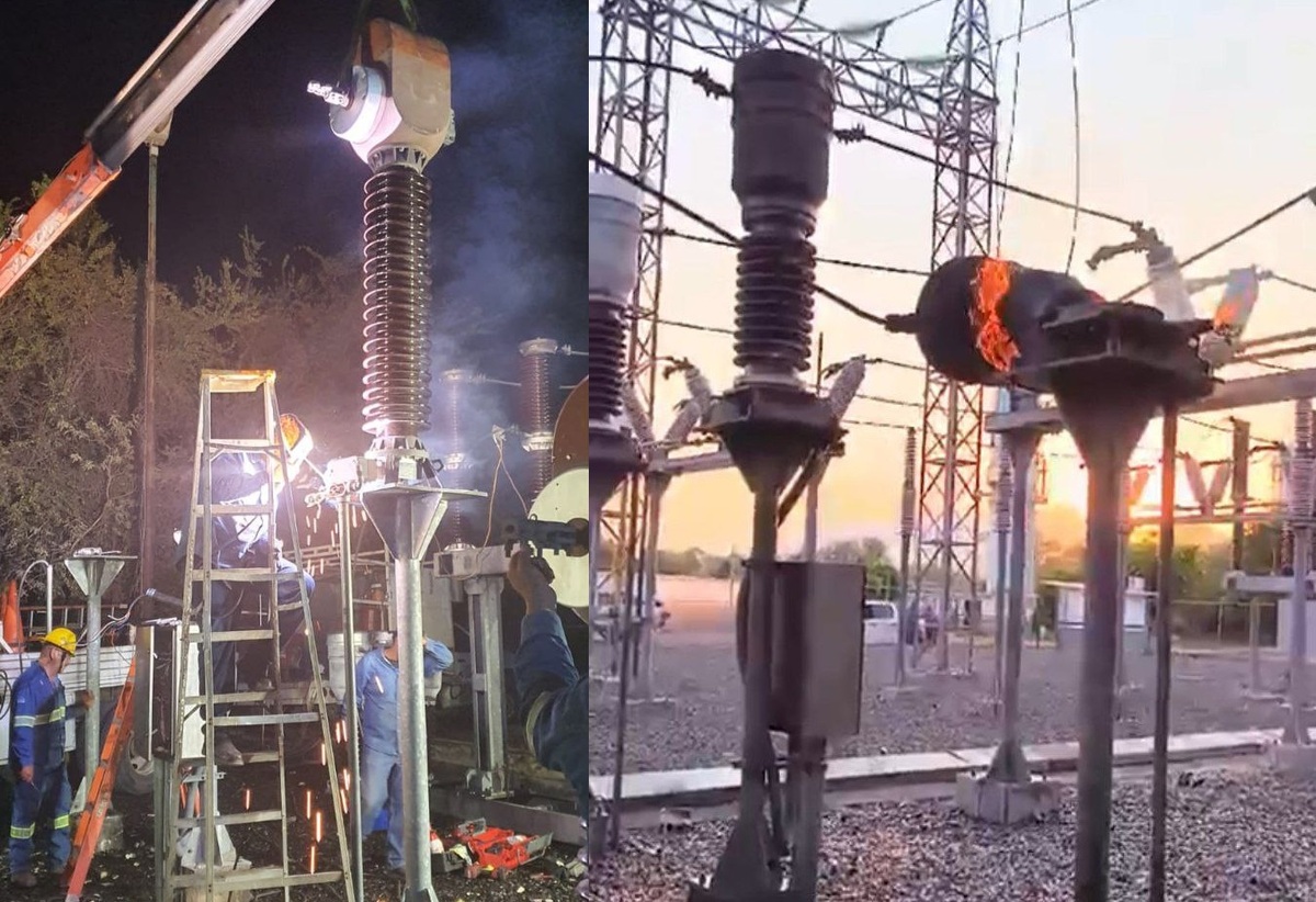 Trabajos que realiza la CFE en la subestación de la planta de bombeo de Chapala. (Cortesía)