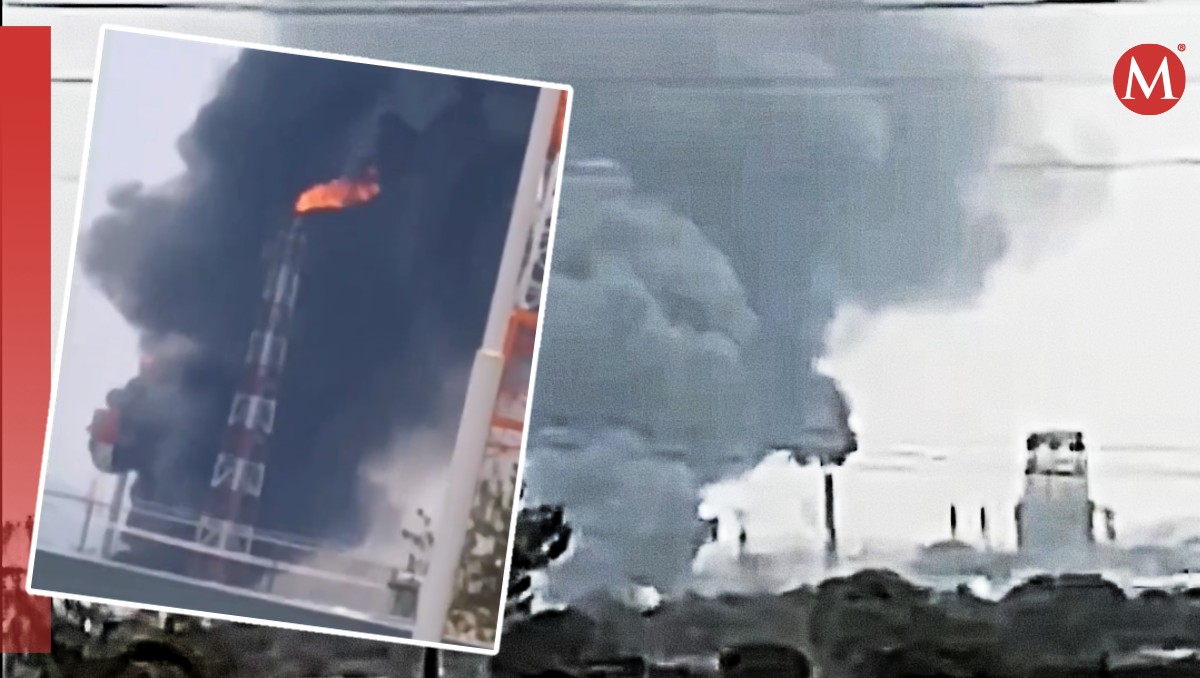 La columna de humo negro se alza sobre la Refinería Miguel Hidalgo en Tula