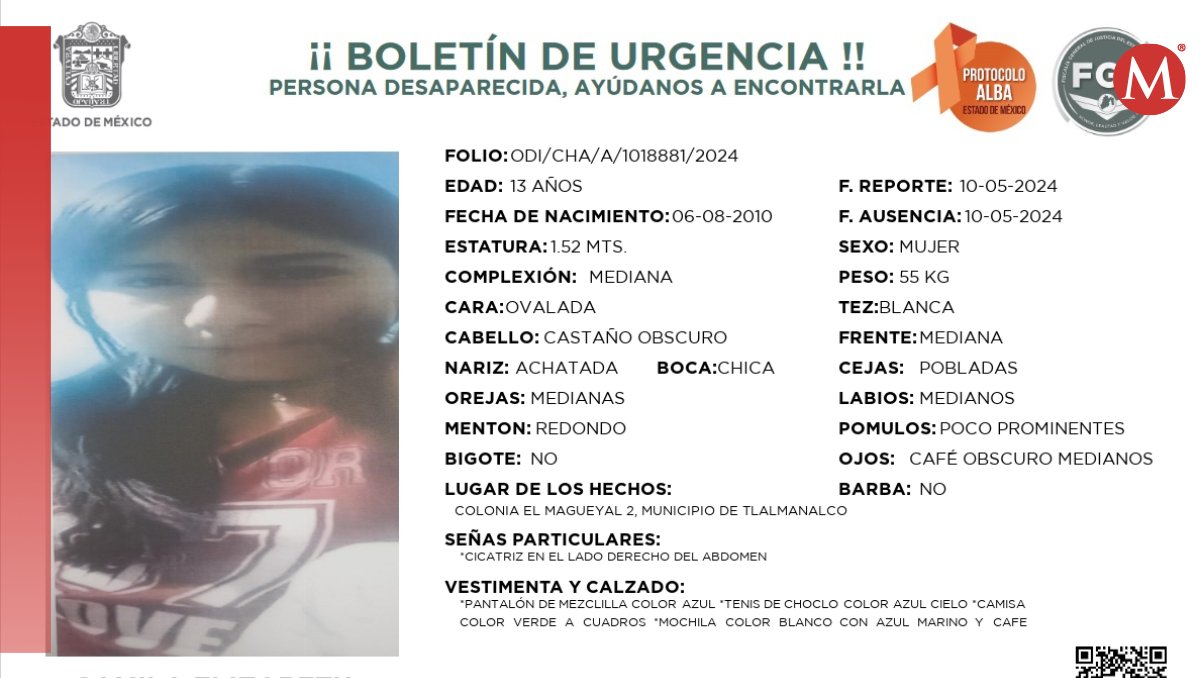 Ficha de búsqueda de Camila Elizabeth Cabrera. Foto: (Especial)