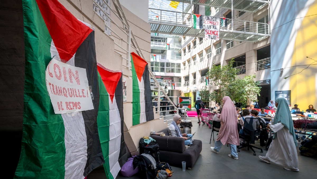 Protesta estudiantil en la Universidad de Ginebra por la situación en Gaza, Suiza | AFP