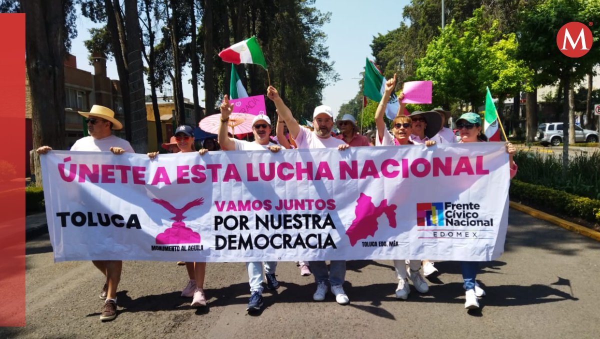 Manifestantes participan en la Marea Rosa en Toluca. Foto: (Iván Carmona)