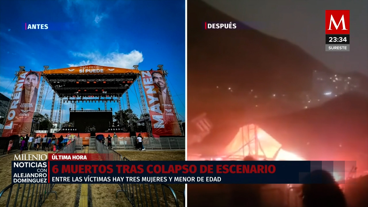 Comparativo del colapso de templete en mitin de Movimiento Ciudadano