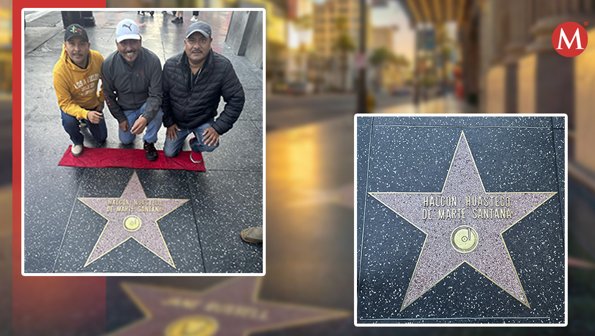 Trío hidalguense posa con supuesta estrella en el Paseo de la Fama de Las Vegas