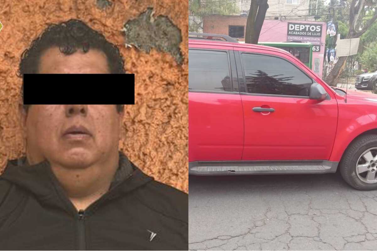 El hombre fue detenido en un vehículo color rojo.