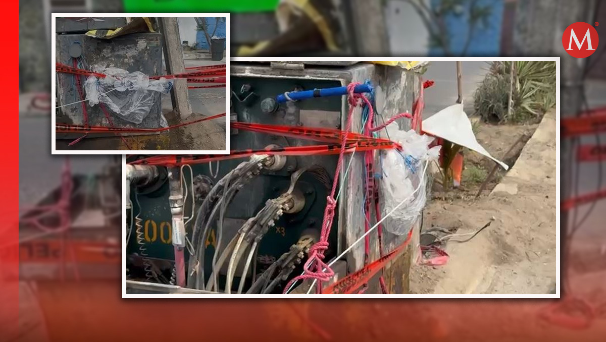 Vecinos de Veracruz colocan bolsas de hielo al transformador. (Diseño: Milenio)
