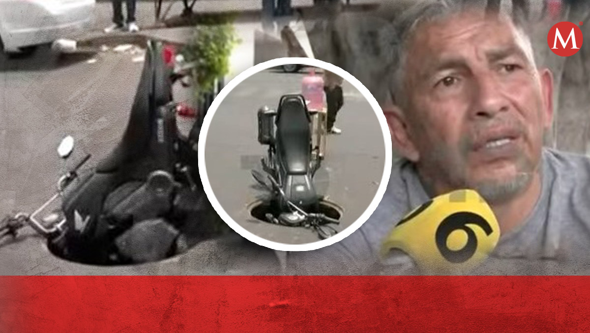 Motociclista cae en una coladera destapada. (Diseño: Milenio)