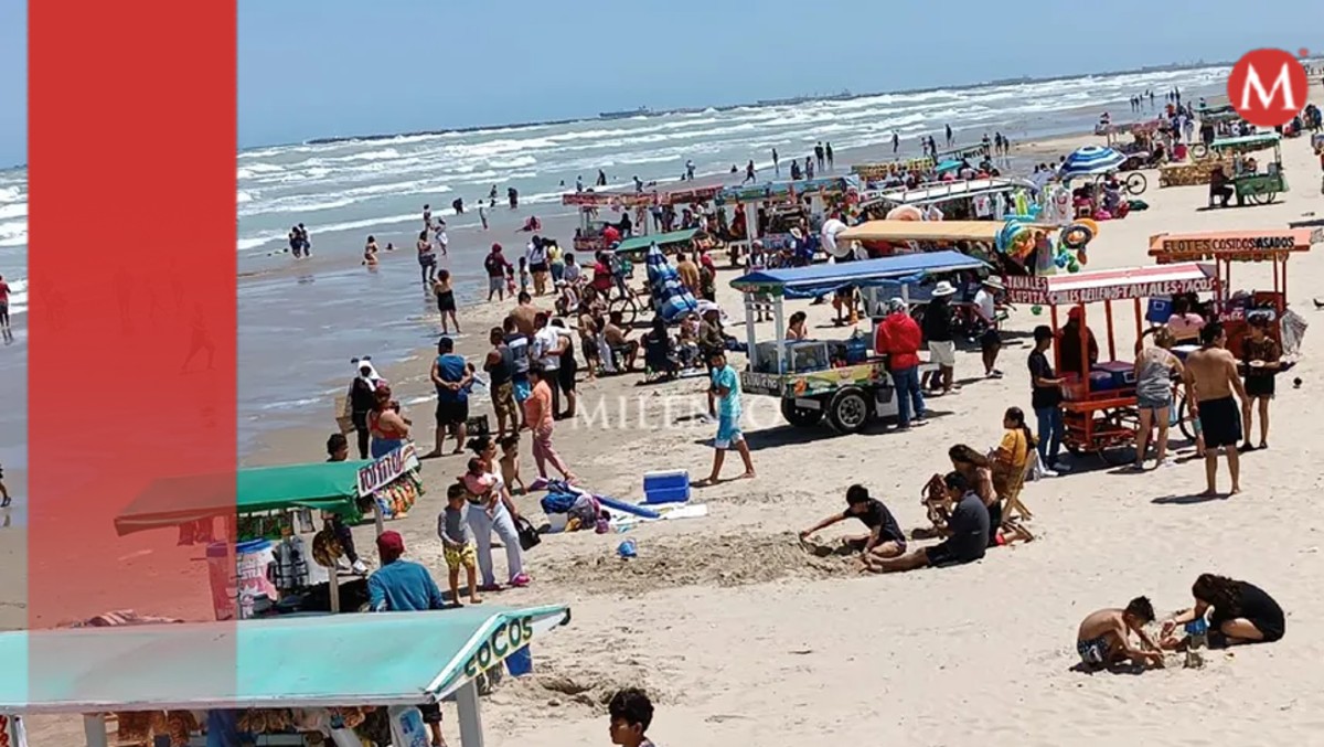 Tras sequía familias acuden a playa Miramar en Ciudad Madero