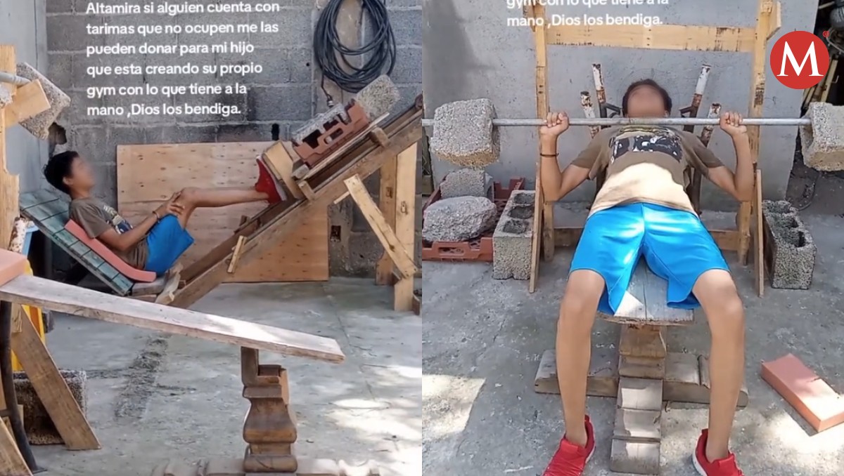 Joven crea gimnasio con madera en su casa en Ciudad Madero, Tamaulipas