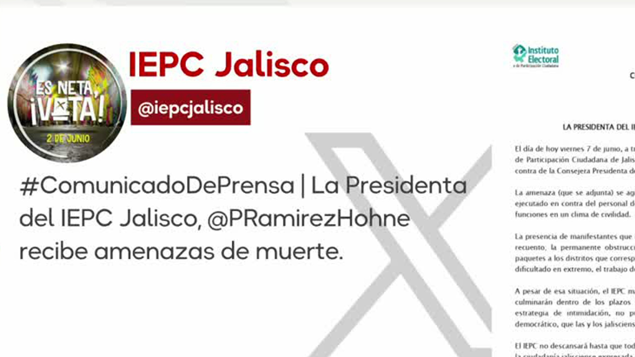 El IEPC de Jalisco informa que la consejera presidenta recibe amenazas de muerte