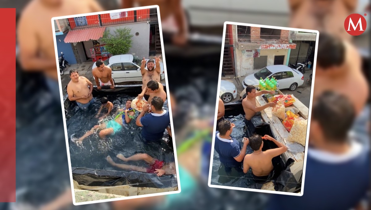 Jóvenes recrean fiesta de piscina encima de un camión de carga