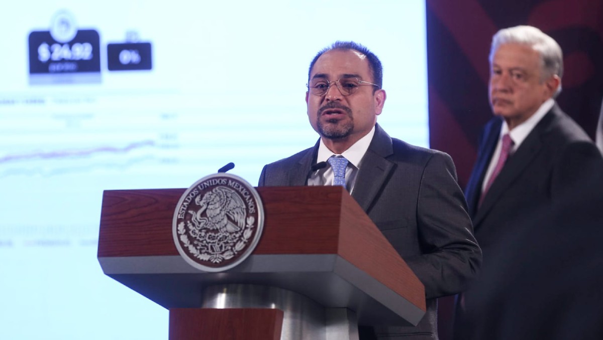 David Aguilar, titular de la Profeco, durante la conferencia matutina de AMLO desde Palacio Nacional. Foto: (Araceli López)