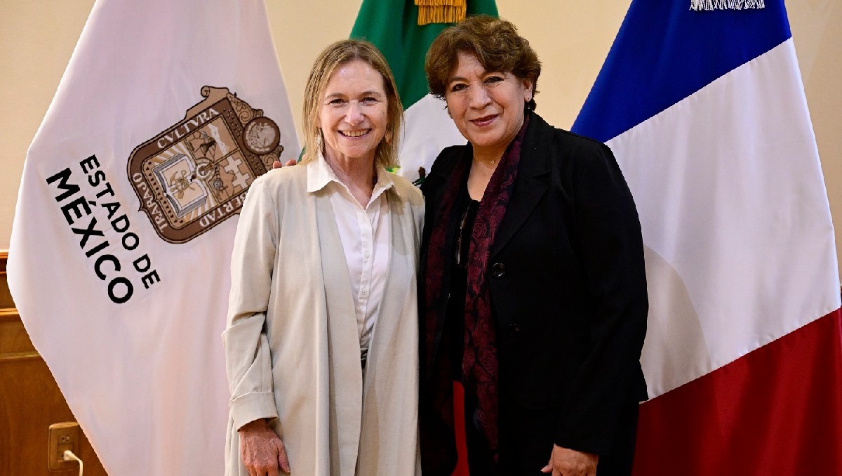 Delfina Gómez se reúne con la embajadora de Francia Delphine Borione. Foto: (Especial)