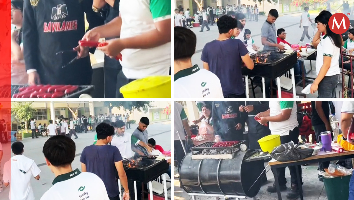 Alumnos del Conalep hacen carne asada. Foto: Captura de video