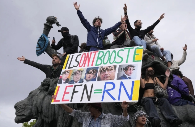 Una protesta contra la ultraderecha en París, el 15 de junio del 2024. | Foto: AP