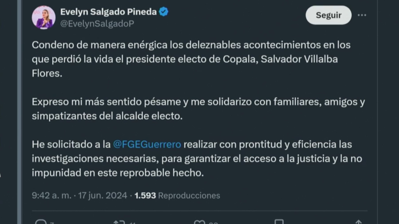 Evelyn Salgado condena asesinato del presidente electo de Copala