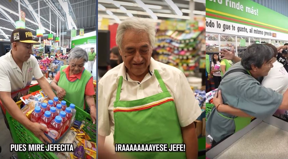 Regalan despensas a adultos mayores que trabajan como empacadores.