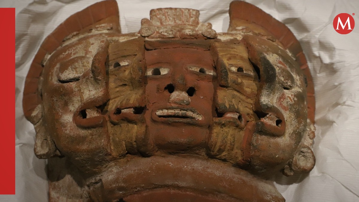 Máscara de tres rostros que representa los ciclos de la vida. Región cultural del Altiplano Central. | Foto: Jesús Quintanar