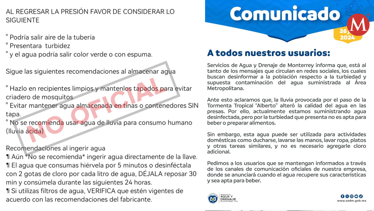 Agua y Drenaje hizo un llamado a seguir los canales oficiales. Foto: Especial