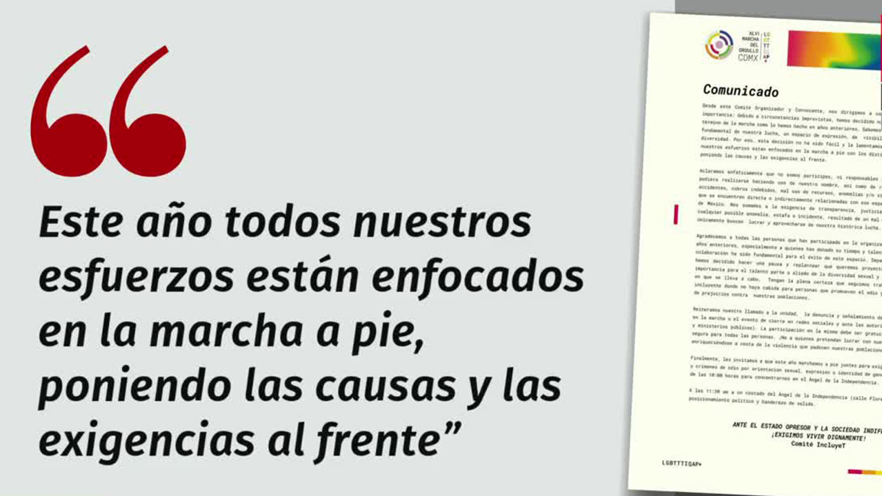 Cancelan evento artístico de la Marcha del Orgullo 2024 en la Ciudad de México