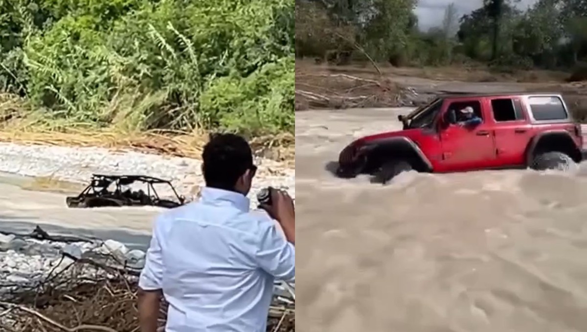Captan vehículos arrastrados por las corrientes en ríos de Nuevo León. Foto: Especial
