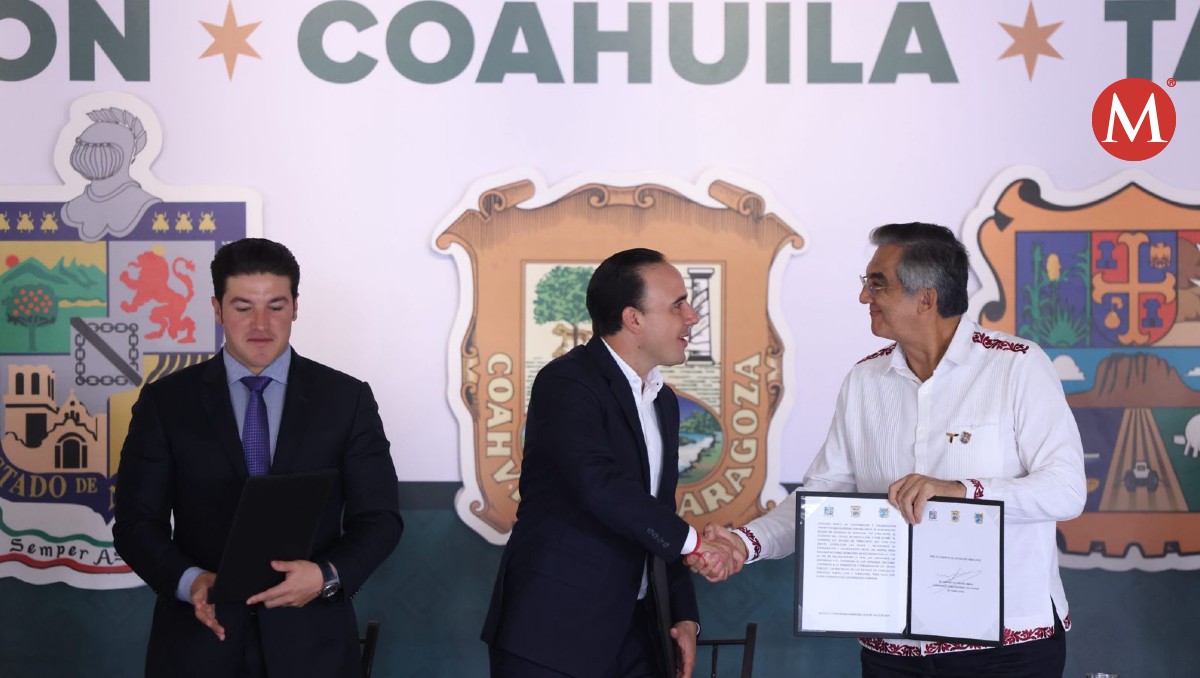 Américo Villarreal firma convenio de seguridad con gobernadores de Coahuila y Nuevo León.