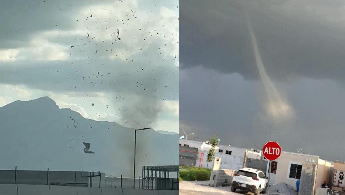 Tornado sorprende a habitantes de Salinas Victoria. Foto: Especial