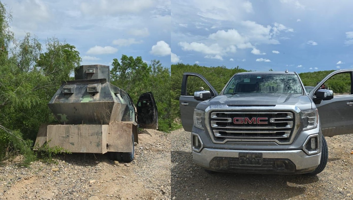 Aseguran cinco camionetas tras enfrentamiento China, Nuevo León. Foto: Especial
