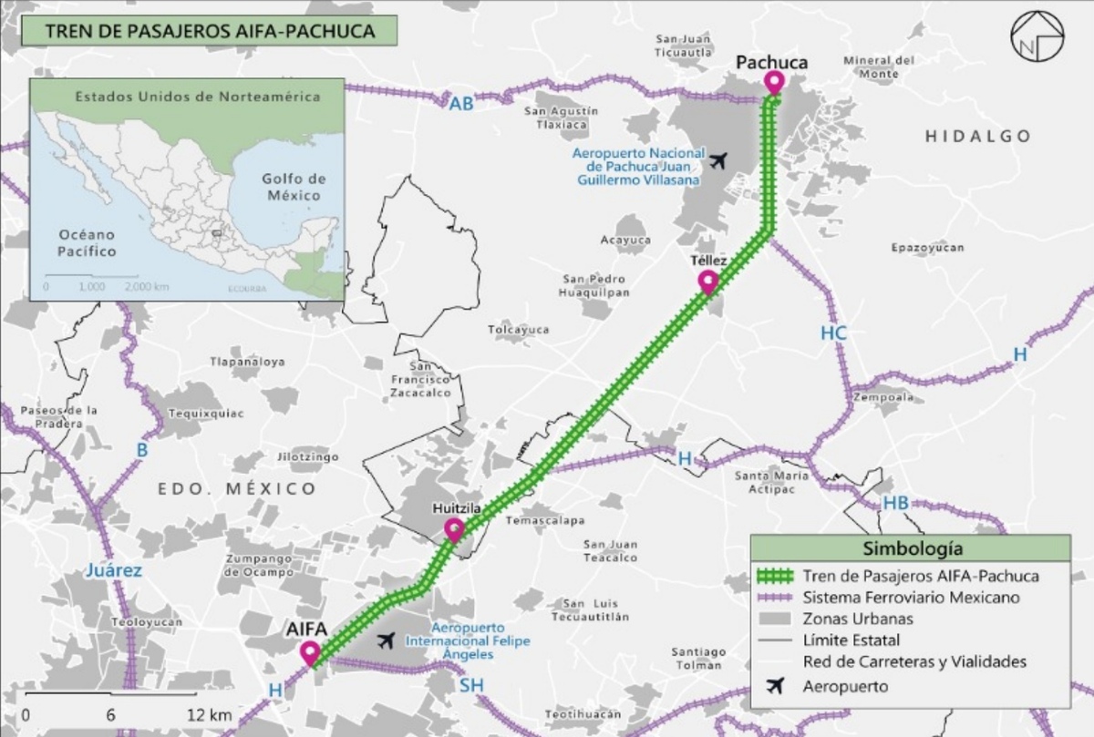 Mapa del proyecto de ampliación del 0Tren AIFA-Pachuca. | Especial