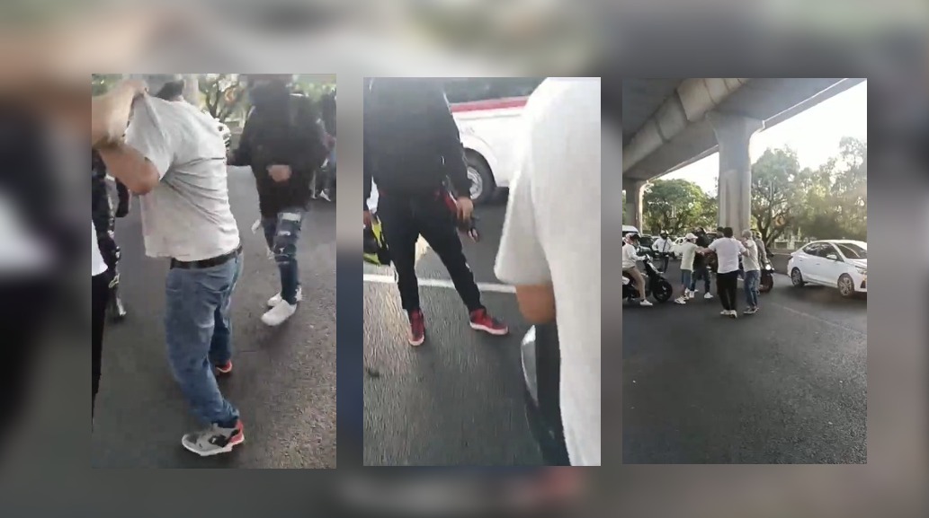Riña entre motociclistas y automovilistas en Tlalpan.