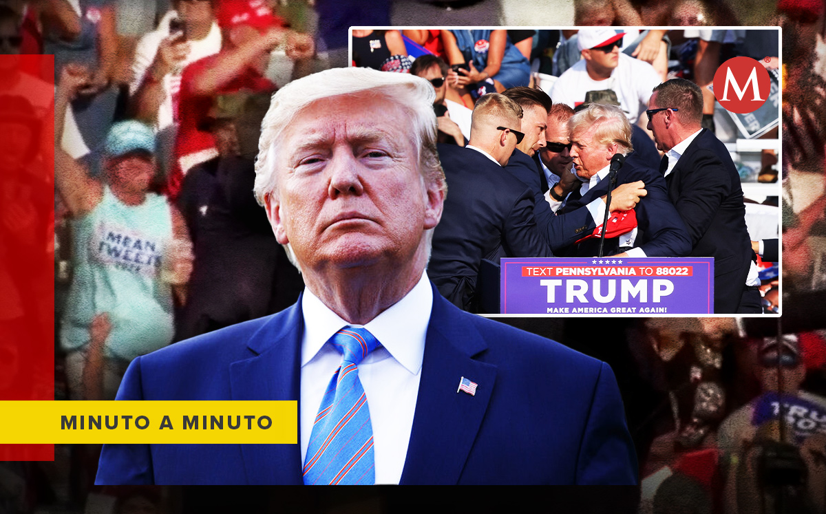 Tras amenaza de disparos, Donald Trump es desalojado de mitin en EU. | Diseño: Samantha Martz
