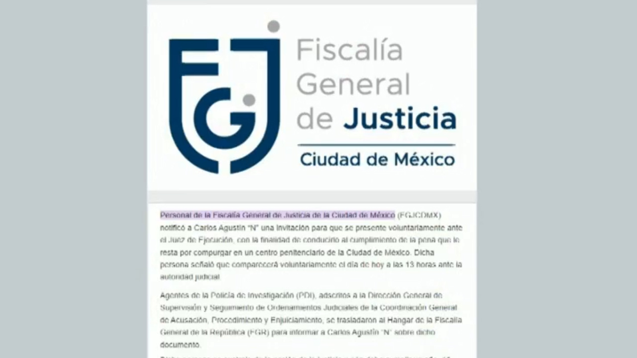 FGJ llama a Carlos Ahumada a cumplir la pena que le resta en un centro penitenciario de CdMx