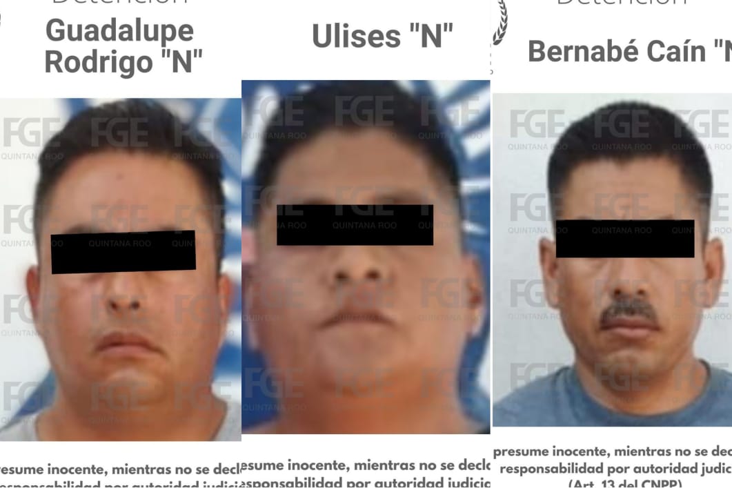 Los detenidos fueron implicados como Bernabé Caín “N”, Ulises “N” y Guadalupe Rodrigo “N”.