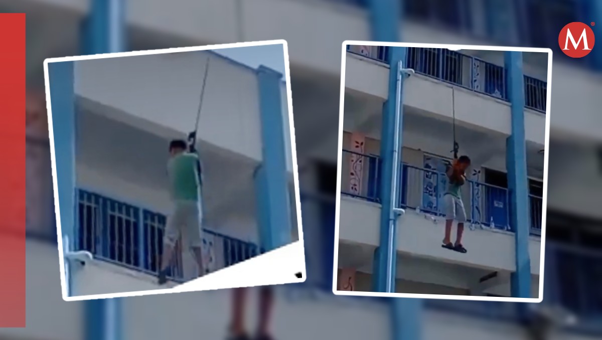 Niño sale volando al intentar sostener una lona