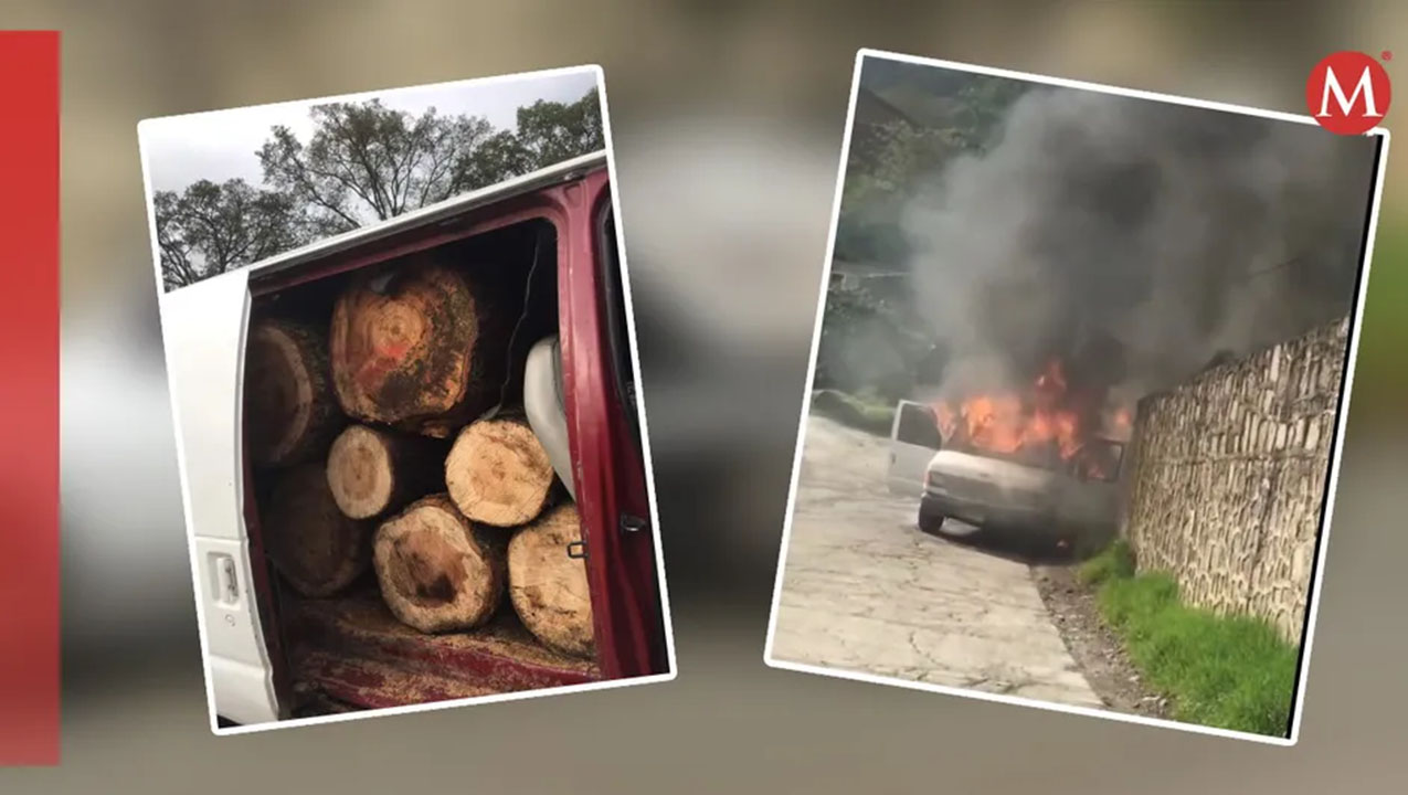 Pobladores retienen y queman camionetas de talamontes en Xonacatlán, Estado de México