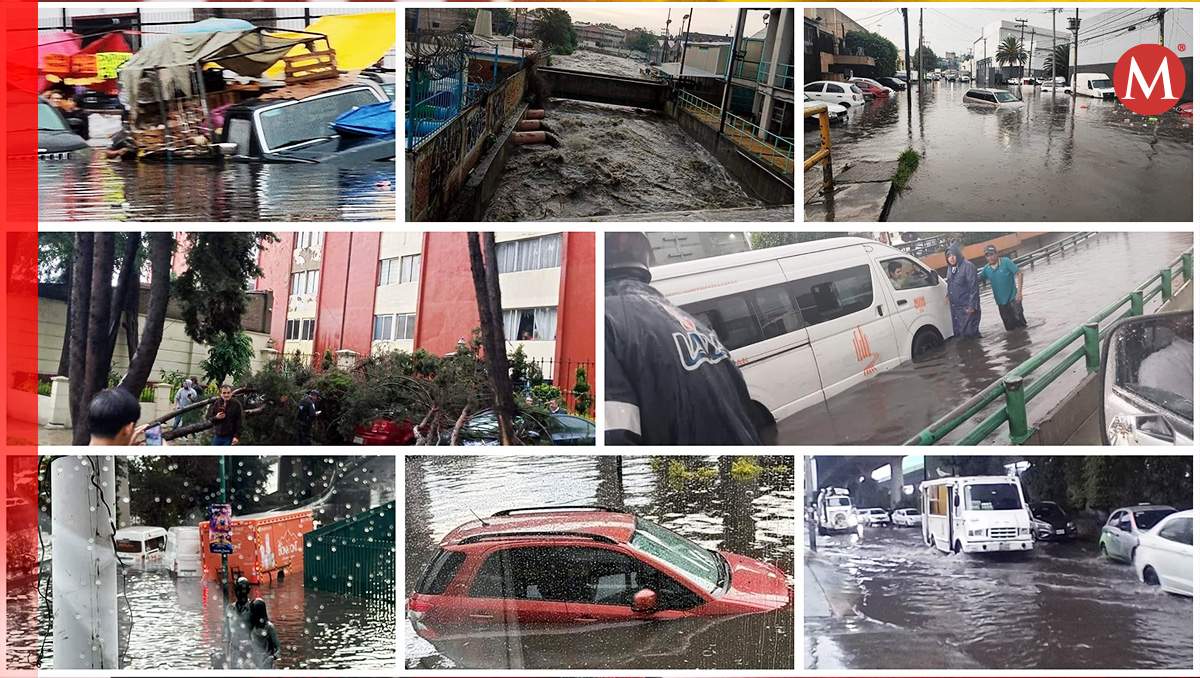 Fuerte lluvia en Naucalpan inundó calles y avenidas principales obstruyendo el tránsito vehicular. | Fotos: Carlos Zaid | Diseño: Oscar Ávila